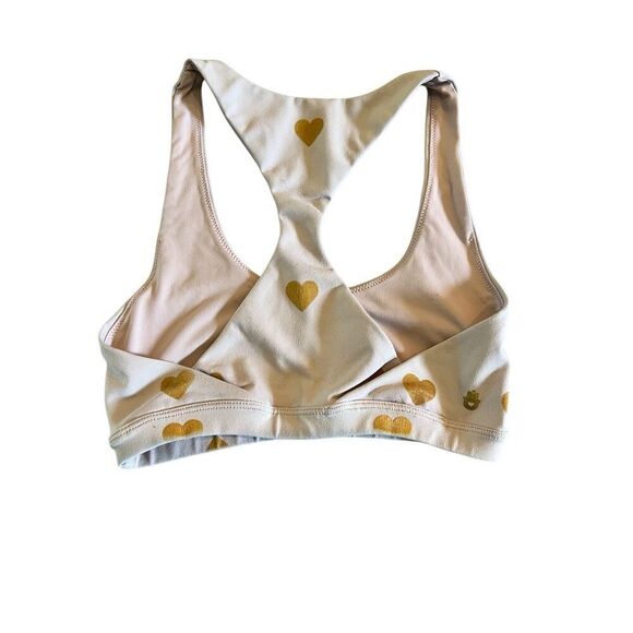 Spiritual Gangster Gold Hearts on Baby Pink Exercise Fitness Sports Bra Top XS - Picture 2 of 4